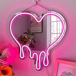 BDUN Heart Neon Sign Melt Heart Neon Mirror Signs for Wall Decor, Bedroom, Teens Kids Girls Room, LED Pink Heart Neon Lights for Party, Studio, Store Decor, Birthday Gifts. Neon Mirror, Led Heart, Heart Neon Sign, Heart Neon, Girl Cave, Heart Mirror, Wedding Wall Decorations, Nail Room, Future Apartment Decor