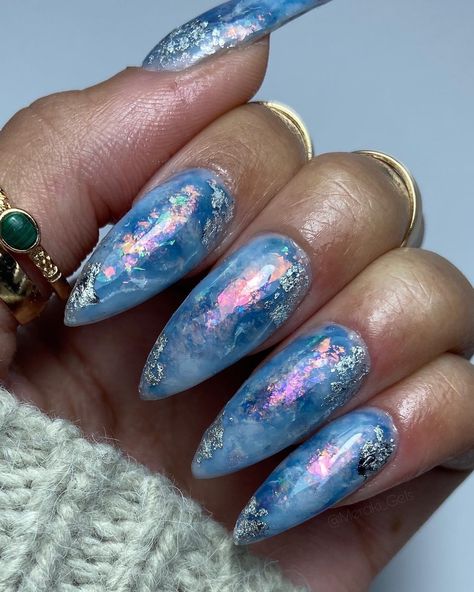 Elsa Opal Nails Winter Blue Opal Nails Custom Made Press - Etsy UK Northern Light Nails, Black Opal Nails, Blue Opal Nails, Aurora Borealis Nails, Opalescent Nails, Elsa Nails, Moonstone Nails, Gemstone Nails, Medium Stiletto