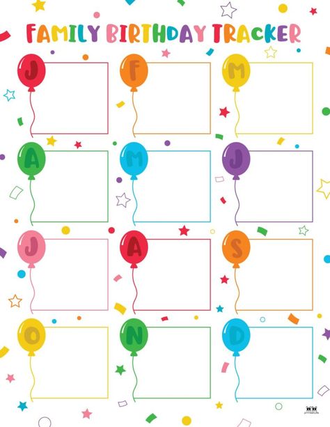 Family Birthday Calendar, Calendar Themes, Birthday Tracker, Tracker Free, Classroom Birthday, Diy Rock Art, Birthday Calendar, Classroom Printables, English Activities