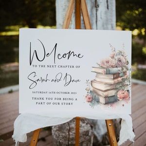 Welcome your guests to your next chapter in a special way with this gorgeous book themed wedding welcome sign, perfect for your backyard wedding and small intimate gathering Book Themed Wedding, Intimate Gathering, Welcome Signs, Wedding Welcome Sign, Wedding Welcome Signs, Book Signing, Wedding Book, Book Themes, Next Chapter