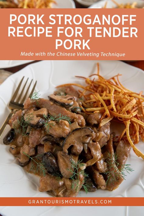 Pork Stroganoff Recipe for Tender Pork Made with the Chinese Velveting Technique Pork Stroganoff Recipes, Pork Stroganoff Recipe, Pork Stroganoff, Stroganoff Recipes, Pork Mushroom, Popular Chinese Dishes, Chicken Stroganoff, Paprika Pork, Sunday Dinners