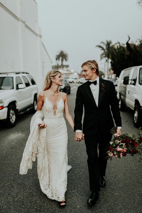 This Pro Surfer’s Moody Black Tie Wedding is GOALS #californiaweddingvenues #deconstructedweddingflowers #blacktieweddingdecor Dress With Black Shoes, Wedding Dress With Black, Black Tie Wedding Decor, Wedding Dress Black, California Wedding Venues, Trendy Wedding Dresses, After Life, Black Tie Wedding, Hollywood Fashion