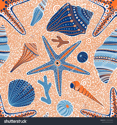 Seamless pattern with seashells and starfish #Ad , #AD, #pattern#Seamless#starfish#seashells Starfish Drawing, Sea Murals, Nautical Inspiration, Illustration Procreate, Professional Graphic Design, Batik Pattern, Shell Pattern, Trendy Wallpaper, Fish Patterns