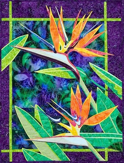 Hawaiian Applique Quilt, Tropical Quilts, Wall Quilt Patterns, Applique Art, Quilts Patterns, Modern Birds, Flower Quilts, Hawaiian Quilts, Bird Quilt