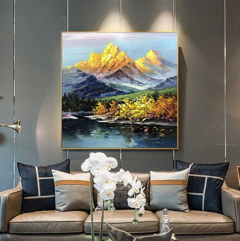 Golden mountain oil painting living room study room paintings | Etsy Office Murals, Oil Painting Living Room, Golden Mountain, Large Wall Art Living Room, Animal Paintings Acrylic, Room Paintings, Office Mural, Bull Painting, Painting Living Room