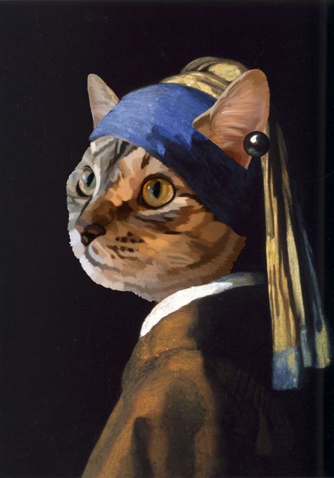 Pearl Earring Painting, Earring Painting, Iconic Girl, Cat Portrait Painting, Arte Peculiar, Arte Van Gogh, Animal Portraits Art, Image Chat, Soyut Sanat Tabloları