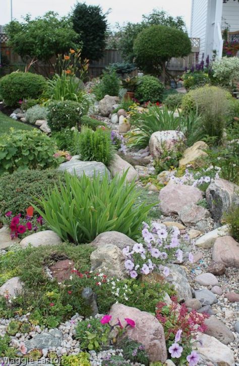 Garden With Rocks, Rockery Garden, Landscaping Rock, Affordable Backyard Ideas, Stone Landscaping, Rock Garden Design, Garden Arbor, Rock Garden Landscaping, Low Maintenance Garden