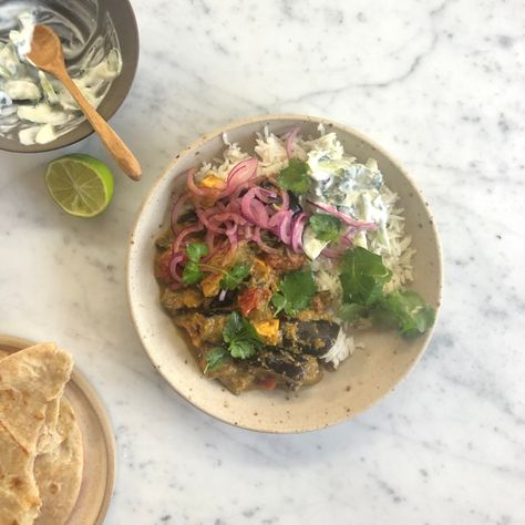 Aubergine, Peanut & Tamarind Curry with Anna Jones — ODDBOX Tamarind Curry, Roast Celeriac, Vine Tomatoes, Quick Pickled Red Onions, Parsnip Soup, Anna Jones, Ginger Red, Spiced Carrots, Veggie Dinner