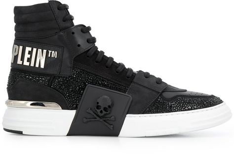 Skull Detail Sneakers Phillips Plein, Philipp Plein, The Spirit, Converse Sneaker, Air Jordan Sneaker, High Top Sneakers, Converse, Sneakers Nike, Black Leather