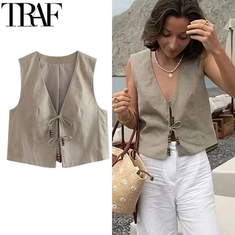 11.28US $ 51% OFF|TRAF Woman Vest Tied Sleeveless Vests For Women Outerwears Office Wear Cropped Suit Vest Ladies Khaki Waistcoat Short Black Vest| |   - AliExpress Vest Style Women, Khaki Vest, Short Coats, Waistcoat Woman, Woman Vest, 2 Piece Skirt Set, Vest And Tie, Middle Age Fashion, Vest Women