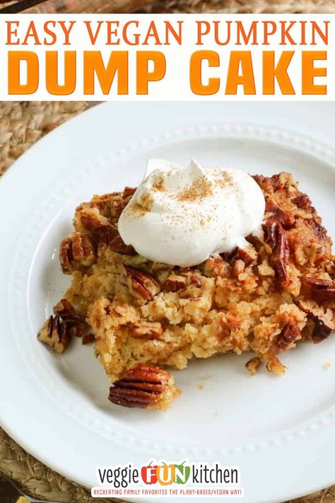 Cake With Pecans, Easy Pumpkin Dump Cake, Vegan Thanksgiving Dessert, Pumpkin Dump Cake Recipe, Duncan Hines Cake, Spice Cake Mix And Pumpkin, Pumpkin Dump, Vegan Pumpkin Spice, Dairy Free Pumpkin