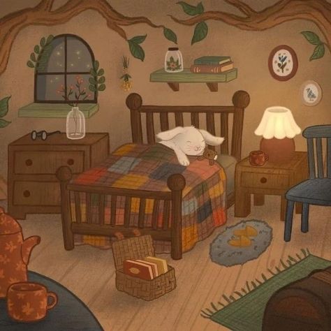 Cozy Bedroom Illustration, Bedtime Illustration, Cozy Illustration, Cozy Forest, Bedroom Illustration, Cozy Art, Simple Illustrations, Bedroom Drawing, Storybook Art