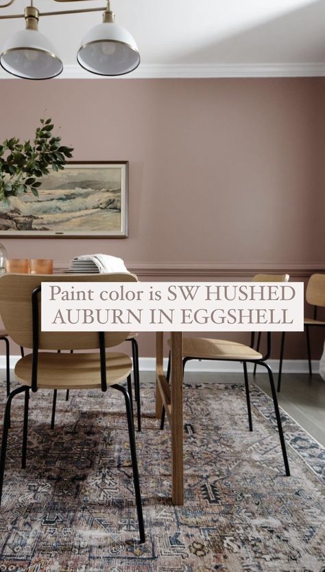 Muted Pink Dining Room, 2 Tone Dining Room, Dining Room Pink Walls, Dining Room Colours Paint Colors, Dining Room Wall Colour Ideas, Modern Pink Interior, Dark Pink Dining Room, Pink And Gray Dining Room, Dinning Room Color Ideas Paint Colour