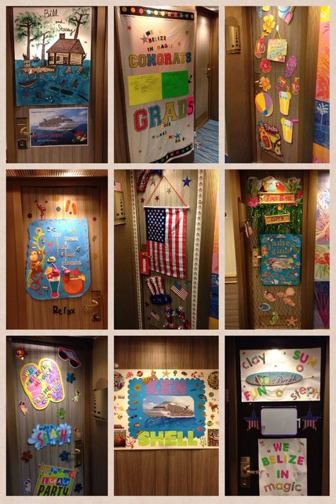 Door decorating Cabin Door Decorations, Cruise Door Decorations, Nkotb Cruise, Carnival Breeze, Carnival Magic, Cruise Essentials, Cruise Door, Packing List For Cruise, Cabin Doors