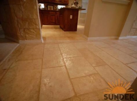 Indoor Stamped Concrete Floors Offer Elegance | SUNDEK Houston Stamped Concrete Kitchen Floor, Indoor Stamped Concrete Floors, Concrete Interior Floors, Stamped Concrete Floors, Garage Floors Diy, Cleaning Concrete Floors, Concrete Kitchen Floor, Concrete Floors In House, Stamped Concrete Patterns