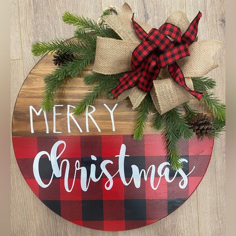 Merry Christmas Large Wood Hanging Door Sign 18” Chrostmas Door Hanger, Game Room Door Sign, Red Christmas Signs Wood, Chrismas Door Signs, Christmas Door Round Sign, Christmas Door Sign Cricut, Wood Wreaths For Front Door Christmas, Christmas Wood Sign Ideas, Christmas Door Hanging