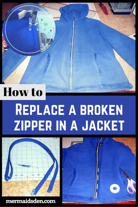 How to Replace a Broken Zipper in a Jacket Zipper Replacement Diy, Replacing A Zipper In A Dress, How To Repair A Zipper On A Jacket, How To Replace A Zipper, Patching Clothes, Mending Hacks, Zip Sewing, Sewing Projects Ideas, Zipper Sewing