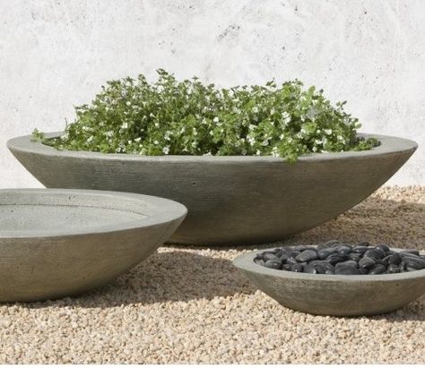 Campania International Small Low Zen Cast Stone Planting Bowl Aged Limestone contemporary outdoor planters Gardening Inside, Zen Aesthetic, Campania International, French Limestone, Zen Style, Stone Bowl, Cast Stone, Concrete Planters, Outdoor Planters