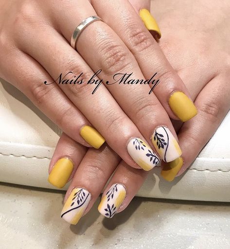 Yellow Navy Nails, Navy And Mustard Nails, Mustard Yellow Nail Art, Mustard Yellow Nails Fall, Mustard Color Nails, Navy And Yellow Nails, Mustard Yellow Nails Designs, Mustard Nails Design, Mustard Yellow Nails