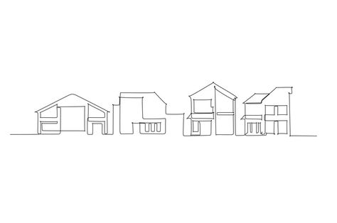 Single line drawing of residence skyline. Town and buildings landscape model. Best holiday destination wall decor art. Editable trendy continuous line draw design vector illustration Building Line Drawing, Building Line Art, City Line Art, Buildings Landscape, Construction Lines, Best Holiday Destinations, Landscape Model, Single Line Drawing, House Sketch