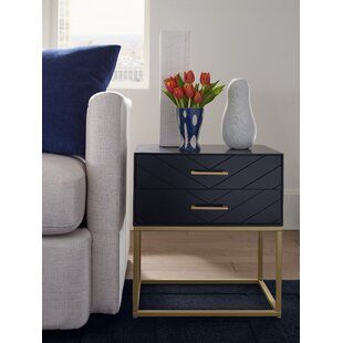 Mercury Row® Catt 2 - Drawer End Table | Wayfair Gold Nightstand Bedside Tables, Table Wood Metal, End Table Wood, Gold Side Table, Brown Rooms, Gold Bed, Basement Bedroom, Accent Side Table, Modern Bedside Table