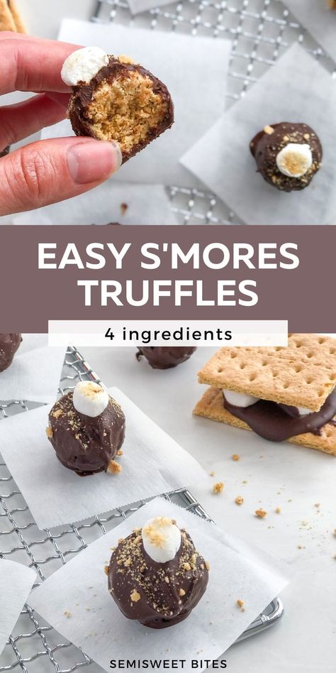 Stovetop smores truffles can be enjoyed any time of year! These 4 ingredient chocolate truffles with marshmallows and crushed graham crackers are s'mores in truffle form. Plus, this easy no bake dessert recipe only takes 15 minutes of active prep time to make. Stovetop Smores, Smores Truffles, Graham Cracker Crumble, Truffle Recipe Easy, Easy Smores, Desserts With Few Ingredients, Dessert Truffles, Chocolate Candy Recipes, Best Chocolate Desserts