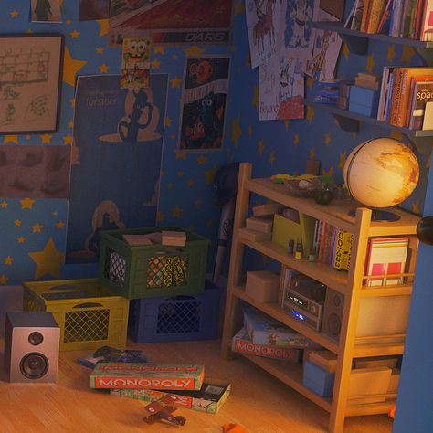 Andy’s Bedroom Toy Story, Andy’s Room Toy Story, Toy Story Andy's Room, Andy Aesthetic, Toy Story Aesthetic, Andys Room Toy Story, Pixar Room, Andy Toy Story, Toy Story Art