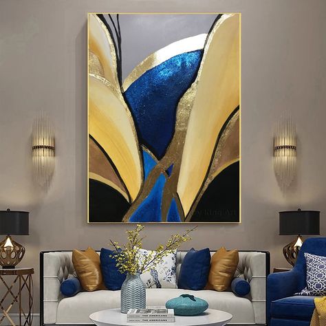 Abstract Texture Oil Painting On Canvas, Original Minimalist Art, Large Wall Art, Gold Wall Decor Custom Painting, Living Room Decor Gift by FineArtKingStudio on Etsy Entryway Interior, Bright Abstract Art, Large Wall Canvas, Art Nouveau Interior, Navy Blue Wall Art, Wall Art Gold, Gold Wall Decor, Grand Art Mural, Gold Leaf Art