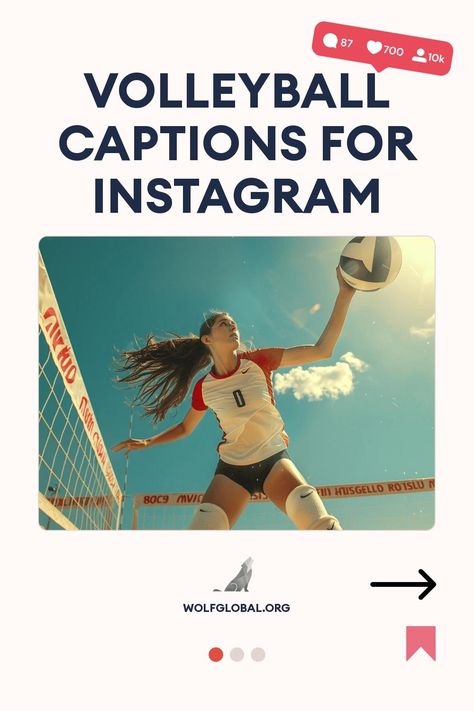 A female volleyball player reaching to hit the ball during a sunny day.
A graphic of volleyball-themed phrases with checkmarks and a call-to-action button.
Promotional image for Wolf Global's Instagram engagement pod with a happy woman using a laptop. Volleyball Captions For Instagram, Volleyball Captions, Volleyball Instagram, Clever Captions, Volleyball Games, Game Face, Caption For Yourself, Social Media Games, Volleyball Team