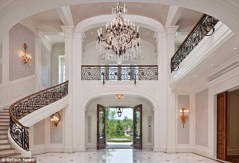 Stone Mansion, Mediterranean Interior, Marble Floors, New Staircase, Mediterranean Style Homes, Grand Foyer, Tropical Home Decor, Casas Coloniales, Marble Flooring