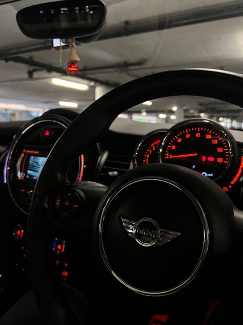 Mini Cooper 3 door hatch, Mini Cooper interior, car interior, light up car interior, car air freshener, underground parking, all black interior, first car, aesthetic Cars Aesthetic Interior, Cool Wallpapers 4k, Audi Wagon, Night Rides Snapchat, Cooper Car, Mini Cooper Convertible, Cars Aesthetic, Aesthetic Interior, Biker Love