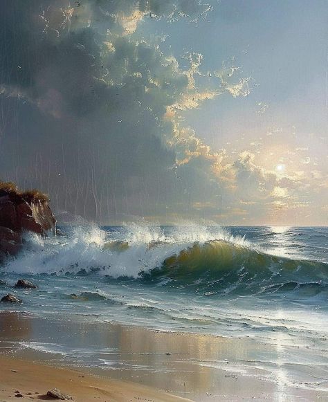 Oil Painting Seascape, Shore Painting, Ocean Landscape Painting, Ocean Art Painting, Wild Sea, Ocean Waves Painting, Sky Art Painting, Ocean Landscape, Soyut Sanat Tabloları