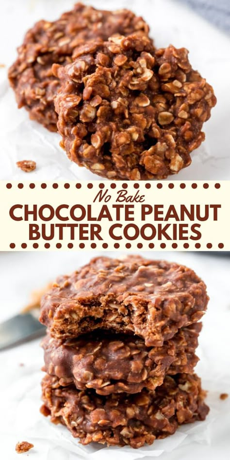 No Back Peanut Butter Cookies, Chocolate Peanut Butter Oat Cookies, No Bake Chocolate Peanut Butter Oatmeal Cookies Recipe, Baking Recipes No Milk, How To Make No Bake Cookies, No Bake Cookies No Milk, Peanutbutter Nobake Cookies Recipe, No Bake Chocolate Peanut Butter Cookies, Non Bake Cookies