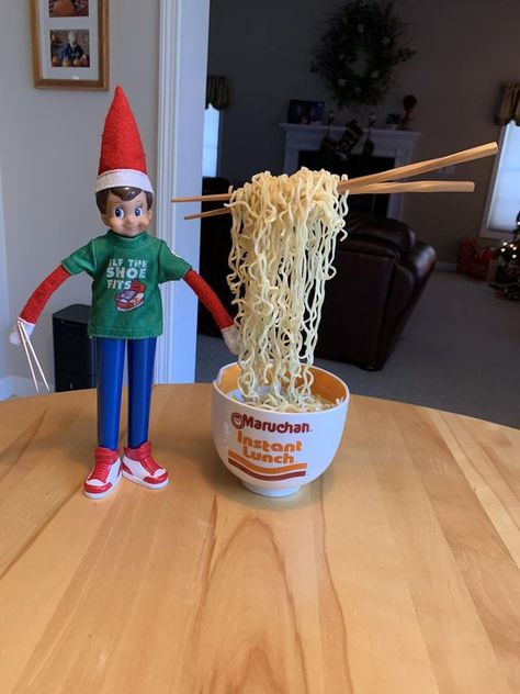 Elfing Around - Elf Ideas 2023 | So excited for a new idea this year - thank you all | Facebook Ramon Noodles, Noodle Float, Mini Candy Canes, Elf Magic, Awesome Elf On The Shelf Ideas, Xmas Elf, Elf Antics, Elf Ideas, Christmas Gift Decorations