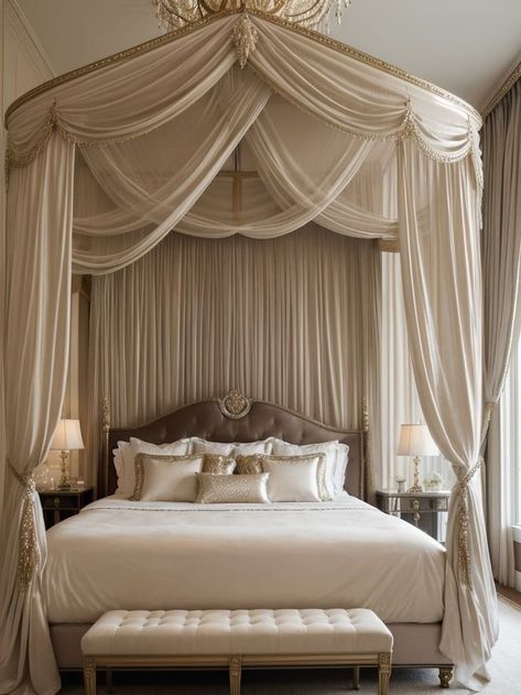 Four Poster Bed Ideas, Poster Bed Ideas, Glamorous Bedroom Decor, Four Poster Beds, Glamorous Bedroom, Poster Beds, Cozy Baby Room, Royal Bedroom, Glamourous Bedroom