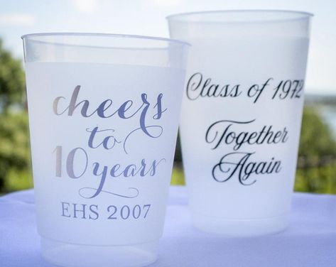 Custom Class Reunion Frosted Party Cups, Together Again Shatterproof Cups, High School Reunion Frost-Flex Cups, Reunion Favors High School Reunion Planning, School Reunion Decorations, Class Reunion Favors, Class Reunion Planning, 50th Class Reunion Ideas, Class Reunion Invitations, Reunion Favors, Reunion Centerpieces, 10 Year Reunion