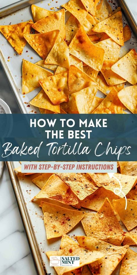 Transform leftover tortillas into crispy, homemade tortilla chips with this simple, healthy recipe. Perfect for Super Bowl snacks or as a nutritious addition to any party, these baked chips made from whole grain flour or corn tortillas are a budget-friendly way to enjoy a delicious, DIY snack. Enjoy healthier, flavorful chips and dips without the store-bought cost! My easy recipe can be made in an oven or air fryer! Sunchips Recipe, Tortilla Chips Homemade, Pomegranate Desserts, Mexican Chips, Flour Tortilla Chips, Fried Tortilla Chips, Mexican Appetizer, Isabel Eats, Tortilla Chip Recipe