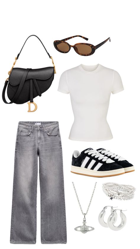 basic fit🤍 #outfitinspo #beauty #silverjewellery #adidas #campus00s #dior 8th Grade Outfits, Campus Outfit, Basic Fit, Fire Fits, Basic Fits, Wardrobe Outfits, Adidas Campus, Winter Fits, Swaggy Outfits