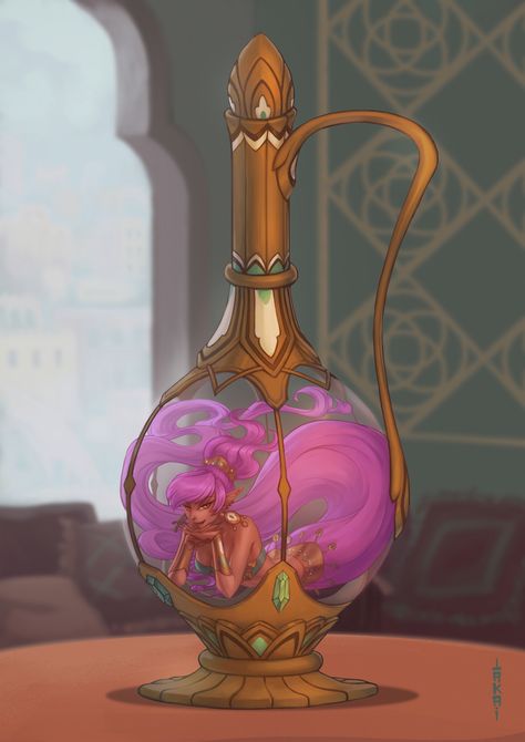 Genie Warlock, Genie In A Bottle, Fantasy Props, Paintings And Drawings, Dungeons And Dragons Homebrew, Fantasy Concept Art, Arte Fantasy, Magic Art, Fantasy Inspiration