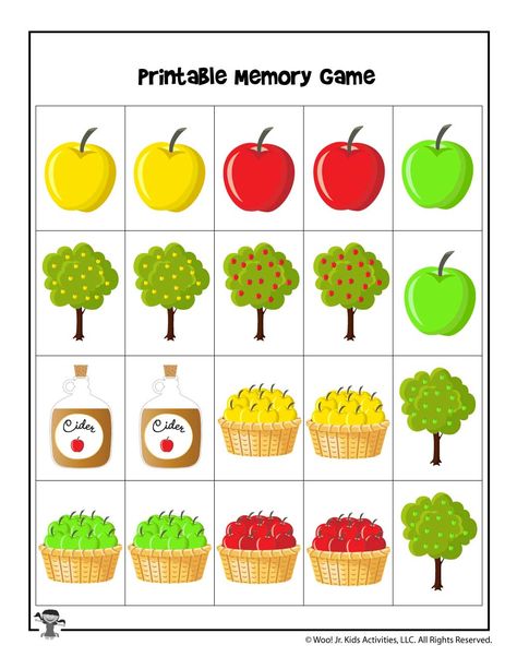 Apple Picking Activity, Fall Preschool Worksheets, Bee Activities, Apple Preschool, Fall Preschool Activities, Memory Match Game, Fall Games, Memory Games For Kids, A M