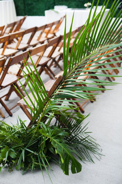 Tropical Aisle Markers, Tropical Aisle Decor, Tropical Wedding Aisle, Realistic Wedding, Tropical Bridal Showers, Tropical Bridal, Wedding Aisle Decorations, Palm Plant, Destination Wedding Inspiration