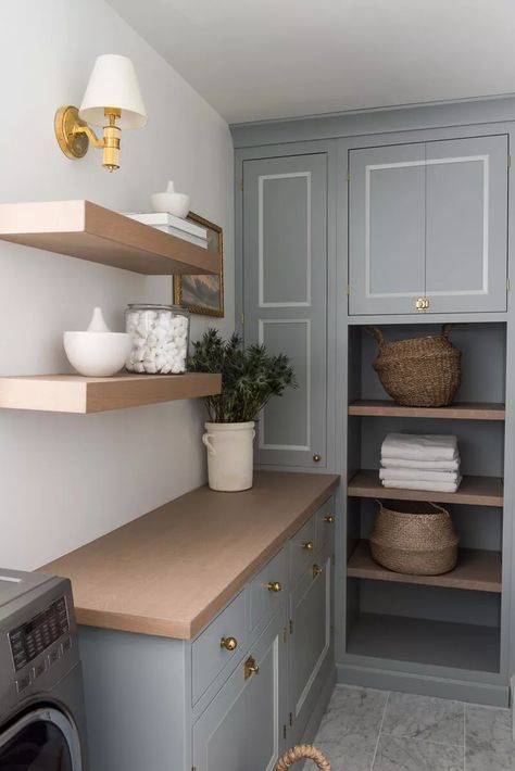 Lakehouse Remodel, Whittney Parkinson, Cottage Laundry, Laundry Faucet, Built In Shelving, Vermont House, Basement Laundry Room, Dream Laundry Room, Soft Contemporary