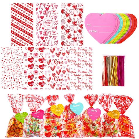 PRICES MAY VARY. [182 PCS Valentine Cellophane Bags] This Valentine treat bags assortment includes 182 PCS Valentine cellophane bags in 7 assorted heartfelt designs. Printed with adorable pink and red hearts on clear cellophane bags, these Valentines gift bags are ideal for Valentines party favors and delicious gifts for your special sweethearts. [Heart Shaped Valentine Gift Tags] Our Valentine treat bags set provides 35 PCS colorful gift tags with 7 different designs in Valentines elements. Eac Valentine Candy Bags, Valentines Party Favors, Animal Valentine Cards, Valentine Treat Bags, Valentine Goodies, Valentine Party Favors, Valentine Treat, Valentines Gift Bags, Christmas Treat Bags