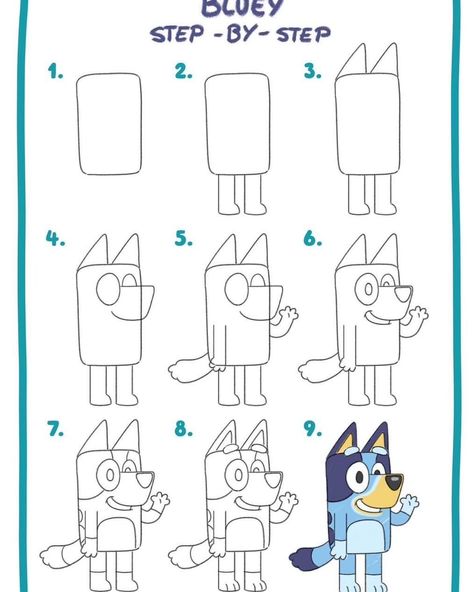 Bluey Drawing Kids, How To Draw Bingo, Draw Bluey Easy, Bluey Sketches, Trin For Trin Tegning, Easy Drawing Steps, Fun Activities For Toddlers, Drawing Tutorials For Kids