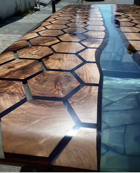 Luxury Custom Order 100 x 48 Clear Epoxy Resin Hexagon | Etsy Dining Table For 2, River Dining Table, Table For 2, Crystal Clear Epoxy Resin, Resin Countertops, Wood Table Design, Epoxy Table, Epoxy Resin Table, Clear Epoxy Resin