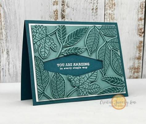 Hybrid Embossing Folder How-To – Creative Juice by Loni Stampin Up Embossing Folders, Spellbinders Leafy Embossing Folder, Stampin Up Leaf Fall Embossing Folder, Elegant Eucalyptus Embossing Folder, Thoughtful Moments Hybrid Embossing Folder, Leaf Fall Embossing Folder, Changing Leaves, Embossed Paper, Leaf Cards