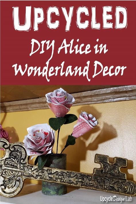 DIY Alice in Wonderland Decor Part 1 - Craft Room Makeover- Extreme Upcycling - Upcycle Design Lab Alice In Wonderland Outdoor Decor Diy, Mad Hatter Lampshade Diy, Alice In Wonderland Craft Room, Alice In Wonderland Living Room Ideas, Diy Alice In Wonderland Halloween Decorations, Alice In Wonderland Room Ideas Diy, Alice In Wonderland Coffee Bar, Diy Wonderland Decorations, Alice In Wonderland Bedroom Aesthetic