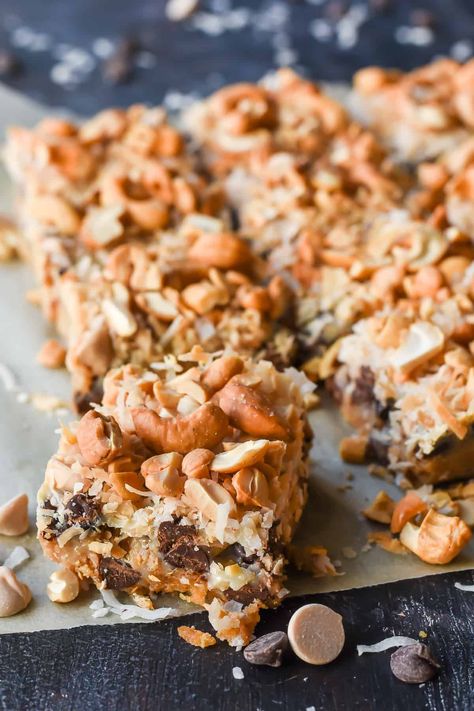 7 Layer Magic Bars, Caramel Cashew, Magic Bars Recipe, 7 Layer Bars, Caramel Coconut, Gluten Free Graham Crackers, Layer Bars, Magic Bars, Caramel Bars