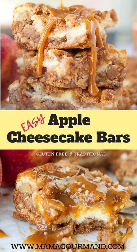 Easy Apple Bars, Easy Apple Cheesecake, Apple Bar Recipes, Cheesecake Bars Easy, Apple Cheesecake Bars, Caramel Apple Cheesecake Bars, Caramel Apples Easy, Cheesecake Mini, Apple Bars