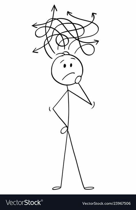 Drawing That Describe Yourself, Stick Figure Thinking, Thinking Pictures Cartoon, Over Thinking Drawing, Confusion Illustration, Confused Drawing, Thinking Pictures, Problem Illustration, Confused Cartoon